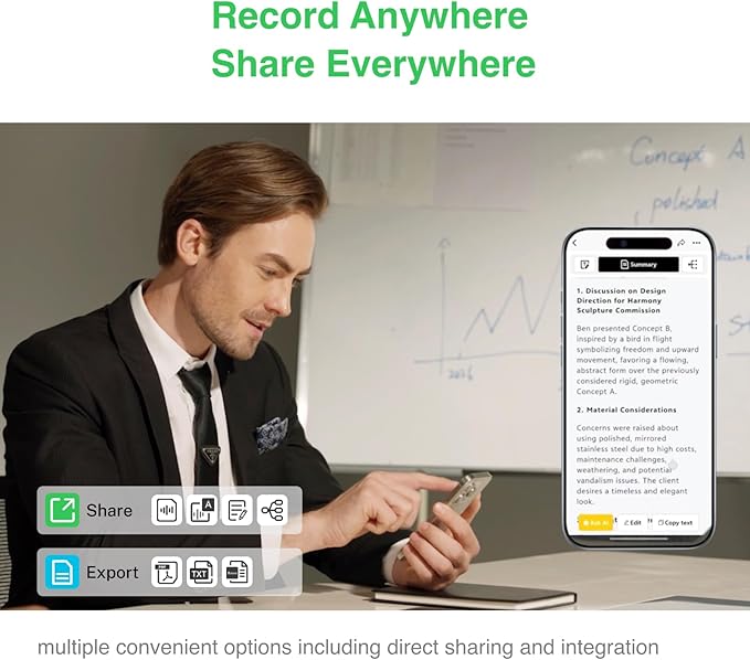 AI Voice Recorder, Note Pro Voice Recorder with Live Transcription Display,AI Transcribe & Summarize, APP Control,Supports 250 Languages, Note Taker for Meetings,Calls,Case Included