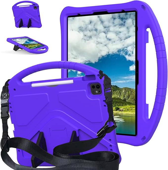 YRH Kids Case for iPad Air 13-in. M4/M3/M2 (2026/2025/2024), for iPad Pro 13-in. M5/M4 (2026/2024), with Strap Handle Stand, Purple