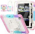 HXCASEAC for iPad Pro 13 Inch Case (M5/M4) 2025/2024, Shockproof Design with Pencil Holder, Protector, Rotating Stand, Hand Strap, Heavy Duty Protective iPad Pro13 Cover A3360 A2925, Rainbow Pink