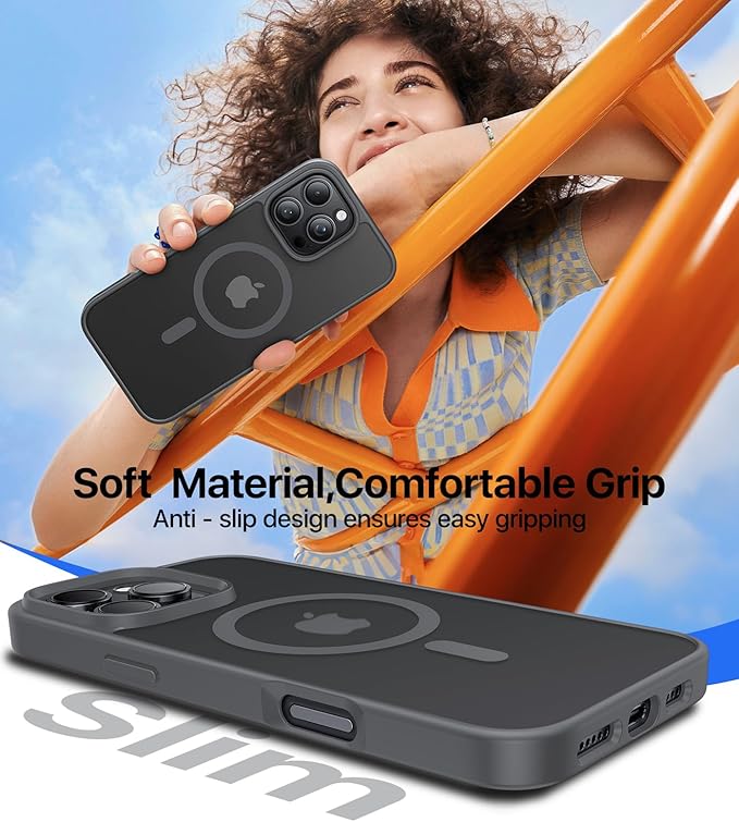 Magnetic for iPhone 16 Pro Max Case[Compatible with MagSafe][Military-Grade Drop Protection][Anti-Yellowing]Shockproof Protective Translucent Matte Cover for iPhone 16 Pro Max Phone Case,Gray