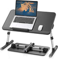 SAIJI Leather Laptop Bed Tray Table, Adjustable Laptop Stand with Removable Stopper, Portable Lap Desks with Foldable Legs, Notebook Stand Breakfast Reading Desk for Sofa Couch((Medium, Black)