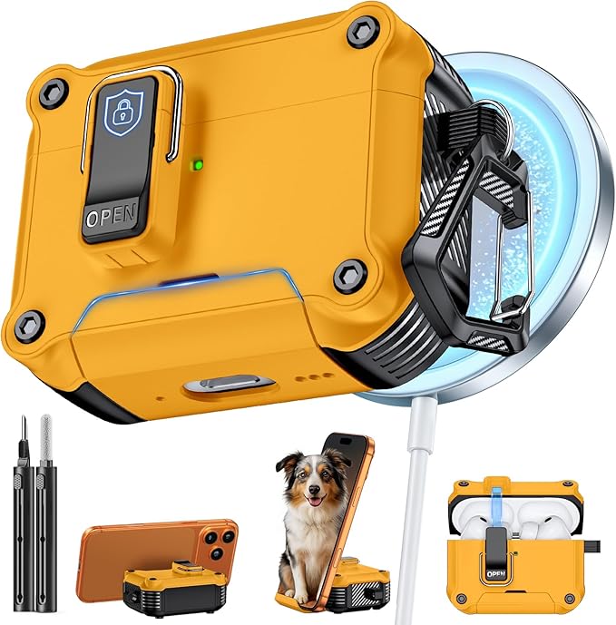 Inesore Compatible with AirPods Pro 3 Generation Case,Secure Lock & Phone Stand Design,Compatible with MagSafe,Automatic Snap Switch Secure Cover for New AirPods Pro 3rd (2025)-Yellow