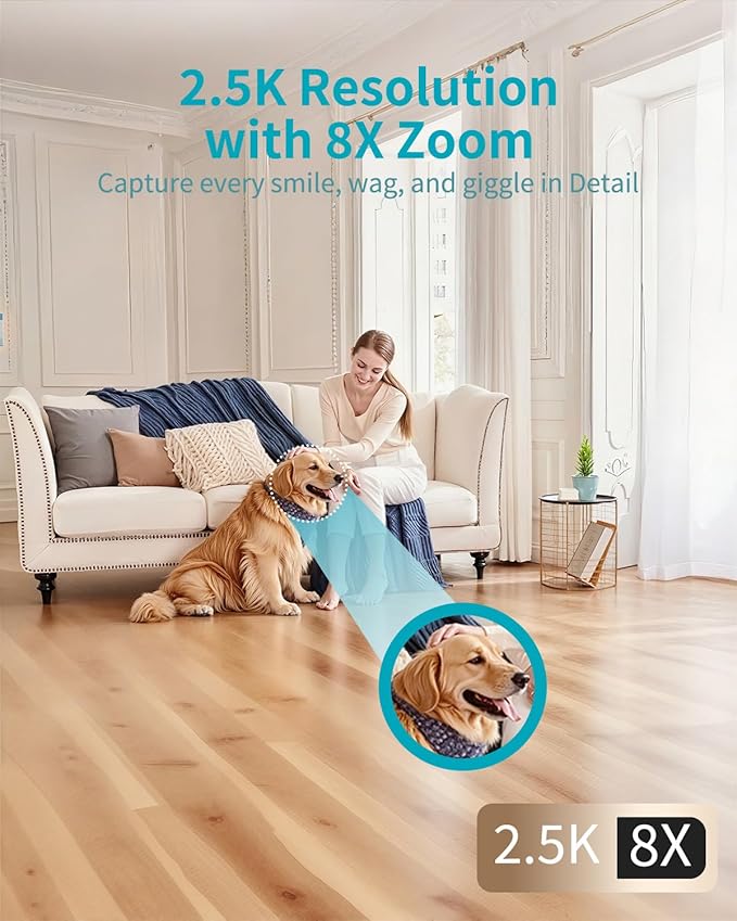 VIMTAG 2.5K Pan/Tilt Cameras for Home Security, Wired Indoor Camera for Pet/Dog/Cat/Baby/Nanny with Phone App, Motion Tracking, Night Vision, 2-Way Audio, AI Detection, 5GHz/2.4GHz WiFi, Works w/Alexa