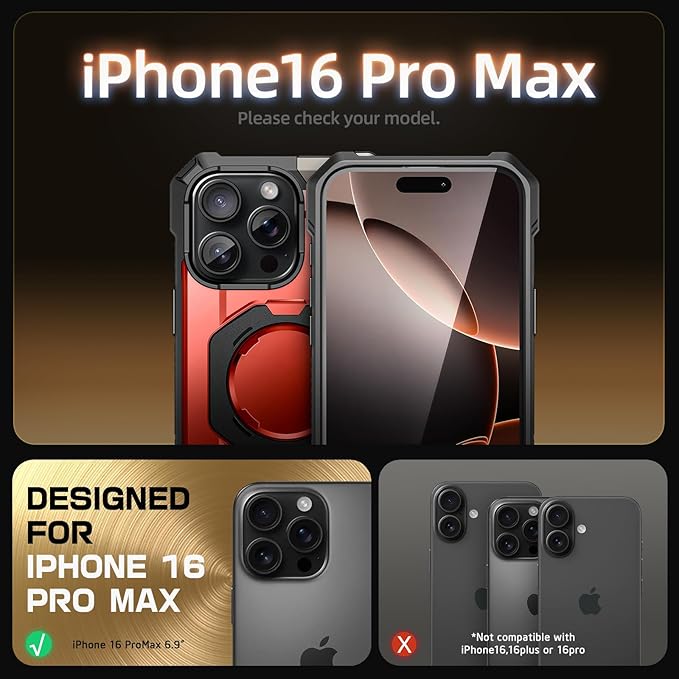 SUPCASE for iPhone 16 Pro Max Case with Camera Control Capture Button (Unicorn Beetle Grip), [Built-in Stand] [Compatible with MagSafe] Heavy Duty Magnetic Phone Case for iPhone 16 Pro Max, Ruddy
