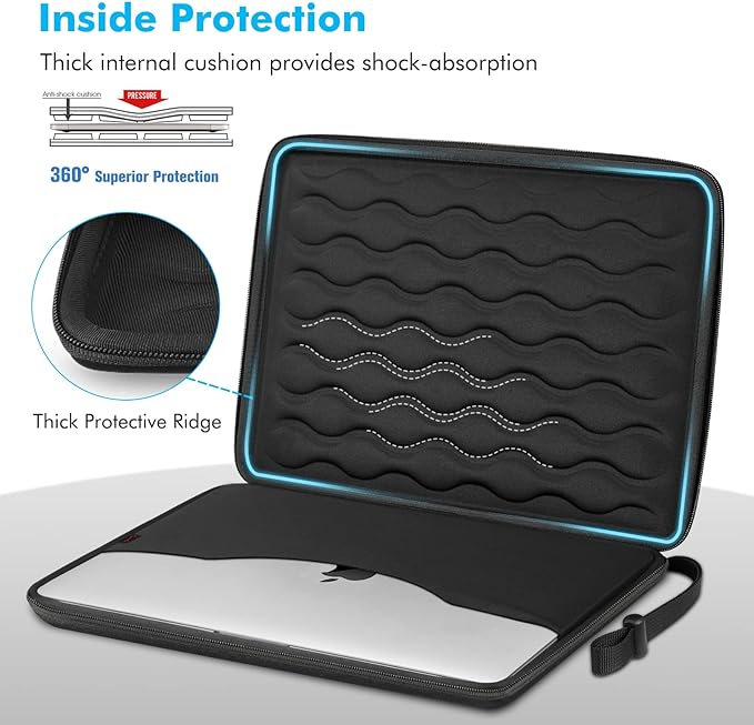 Fintie 13-14 Inch Laptop Sleeve Case for MacBook Neo A3404 A18 Pro, MacBook Air 13.6 M5 M4 M3 M2 M1, MacBook Pro 14 M5 M4 M3 M2, MacBook Pro/Air 13, iPad 12.9-13 - Shockproof EVA Carrying Bag, Black