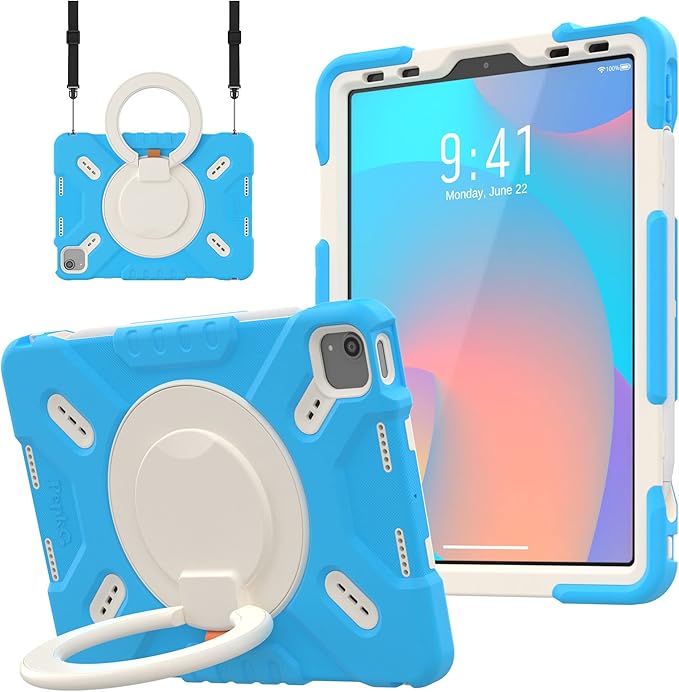 Triple Shockproof Case for iPad Air 5th/4th Generation 10.9 inch 2022/2020 and iPad Pro 11 Case 2022 2021 2020 2018 Gen, Kids Boy Girl Cover with Kickstand & Shoulder Strap (Blue)