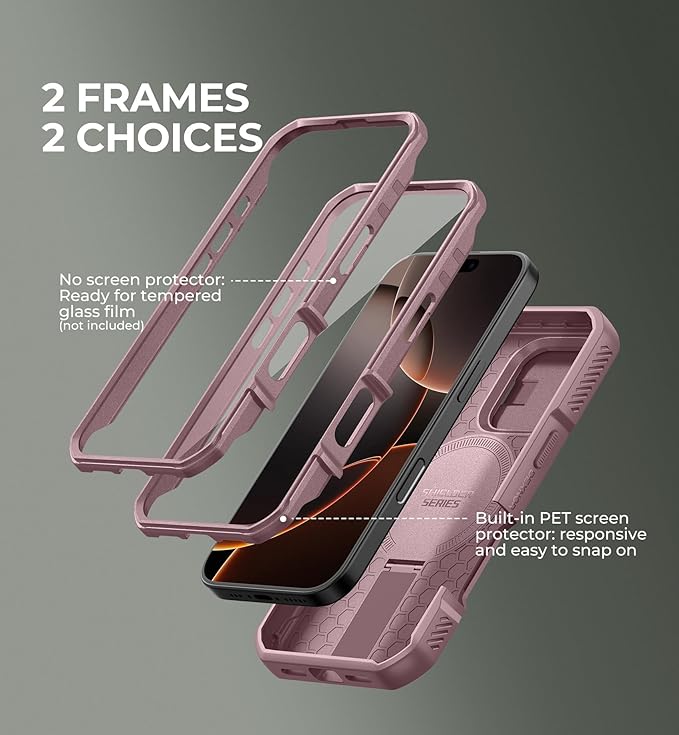 Dexnor for iPhone 16 Pro Case with Slide Camera Cover&Adjustable Kickstand & Built-in Screen Protector,Compatible with MagSafe Shockproof Bumper Cases Heavy-Duty Magnetic Protective Cover,Peony Pink