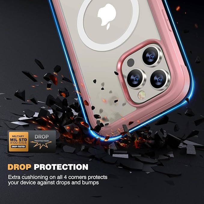 Diaclara Magnetic for iPhone 15 Pro Case, [Military-Grade Drop Proof & Fit for MagSafe] Built-in Shockproof Screen Protector, [Camera Lens Protector] Phone Cover for iPhone 15 Pro 6.1"(Coral Pink)