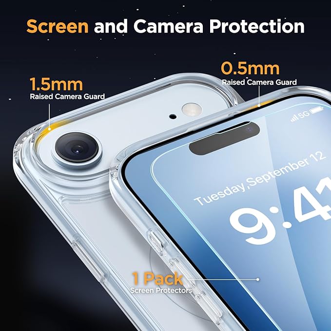 Miracase Magnetic for iPhone Air Case with Screen Protector(Compatible with MagSafe), Slim Thin Translucent Matte Military-Grade Protected Phone Cover for iPhone 17 Air 6.5", Clear