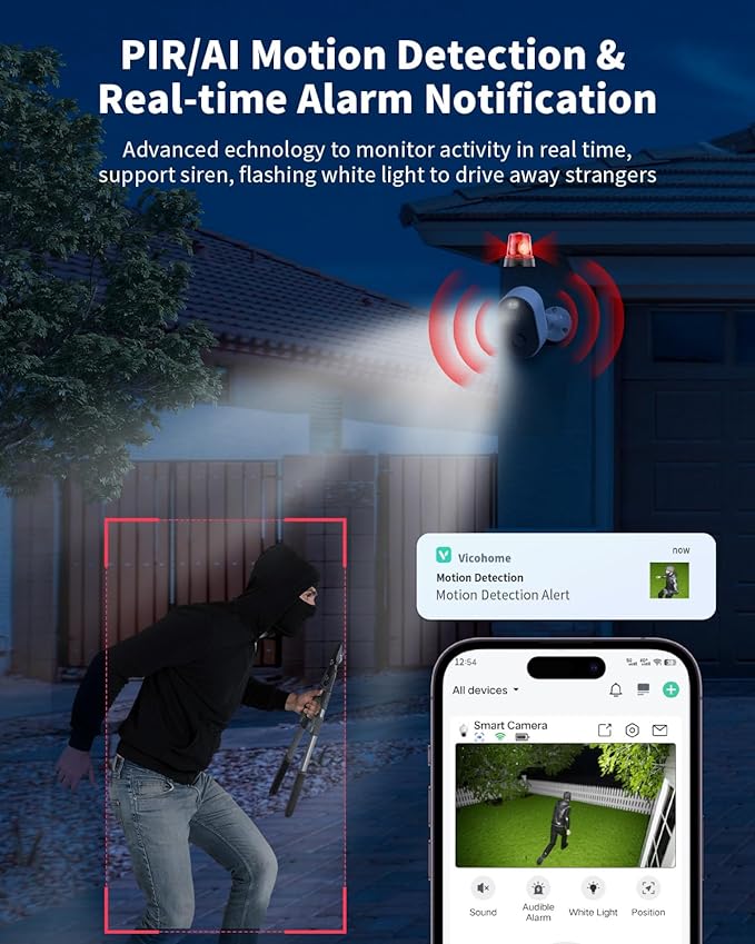 Security Cameras Wireless Outdoor, Battery Powered 2k Color Night Vision, AI Motion Detection, IP66 Weatherproof, 2-Way Talk, SD/Cloud Storage, 2.4Ghz WiFi Cameras for Home Security(with Solar Panel)