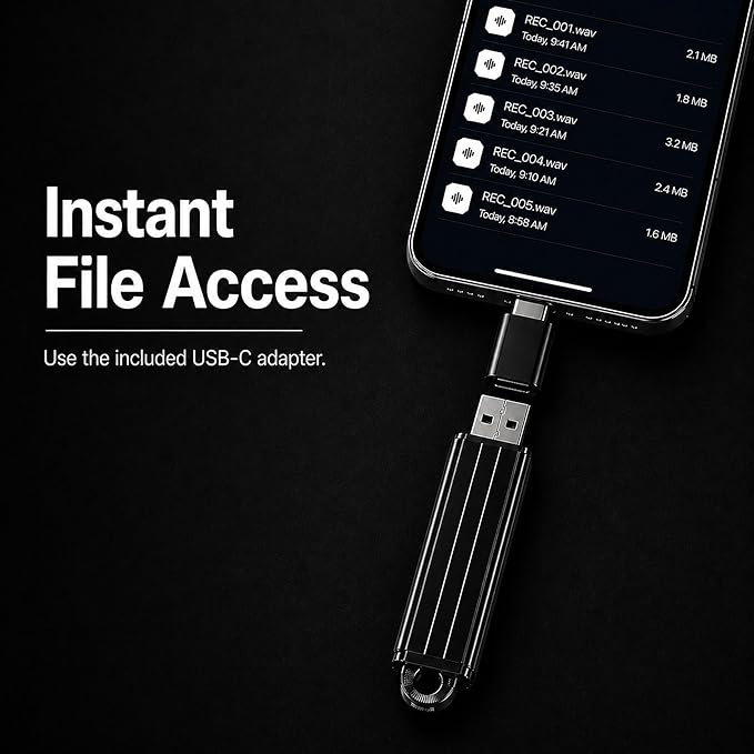 USB Voice Recorder – 24 Hours Continuous Recording, 288 Hours Storage Capacity, Easy File Access, Compact for Meetings and Lectures
