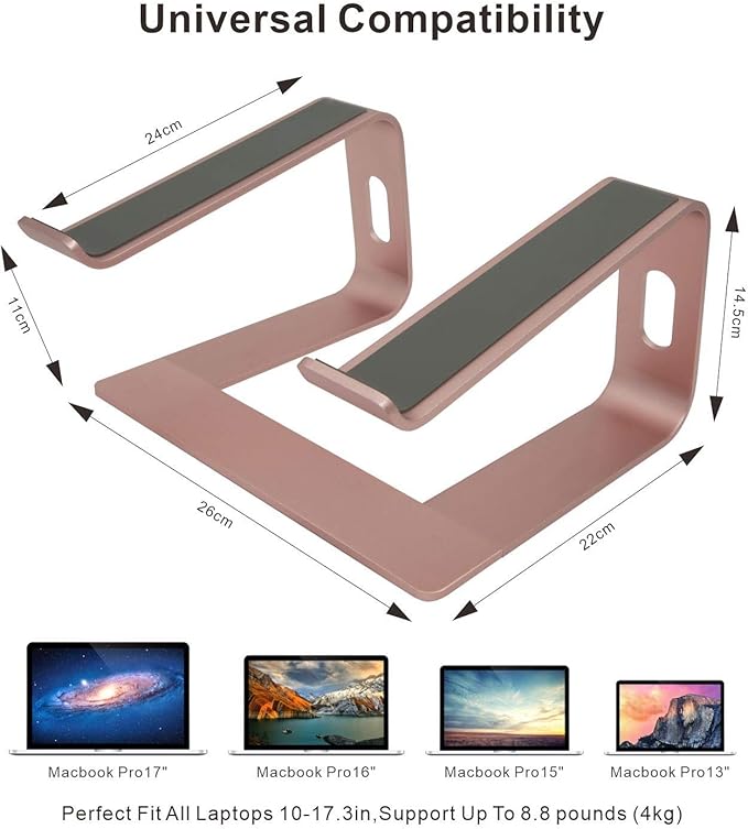 Laptop Stand, Ergonomic Aluminum Laptop Mount Computer Stand, Detachable Laptop Riser，Notebook Holder Stand All 10-17.3" Laptops(Rose Gold)