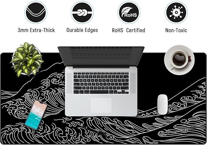 JIALONG Gaming Mouse Pad, Large Mousepad with Non-Slip Rubber Base, Smooth Cloth Surface Desk Keyboard Mat for Computer, PC, Laptop, Desktop 35.4 x 15.7 Inches, Black