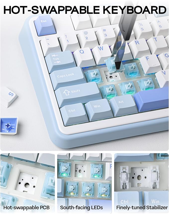 EPOMAKER TH99 Tri-Mode Wireless Mechanical Keyboard with 8000mAh Battery, Hot Swappable Custom RGB Gaming Keyboard with Numpad, Gasket Creamy for PC/Mac/Office (Blue&White, Creamy Jade)