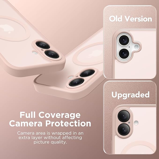 CAPRARO Magnetic Compatible with iPhone 16 Case, Upgraded [Full Camera Protection] [Compatible with MagSafe] Protective Translucent Matte Women Girl Phone Case Cover, Cherry Pink