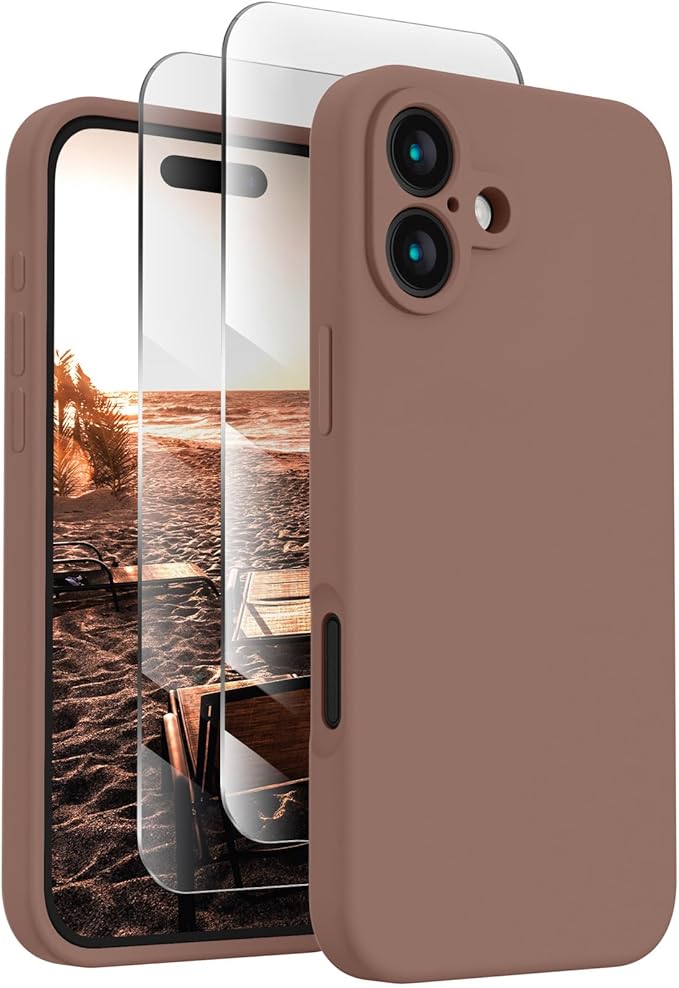 FireNova Designed for iPhone 16 Case, Silicone Upgraded [Camera Protection] Phone Case, Soft Anti-Scratch Microfiber Lining Inside, 6.1 inch, Light Brown