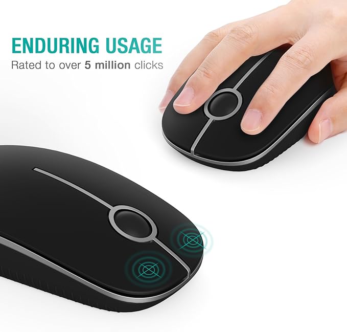 Unipows Wireless Mouse - 2.4G Slim Portable Computer Mouse with Nano Receiver, Less Noise Mobile Optical Mice for Notebook, PC, Laptop, Computer, Mac (Black and Silver)
