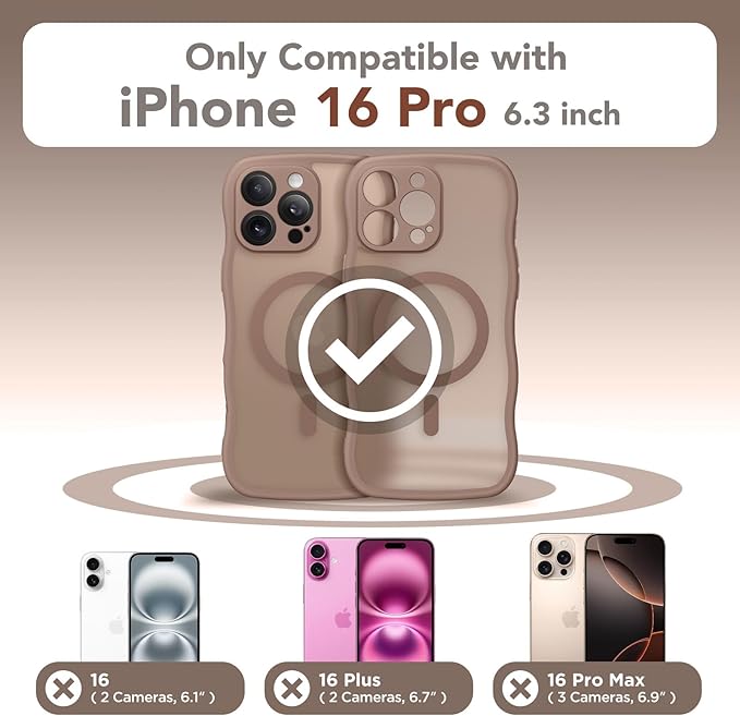 CAPRARO for iPhone 16 Pro Case for Women Girls, Upgraded [Full Camera Protection] [Compatible with MagSafe] Cute Wave Translucent Matte Phone Case for iPhone 16 Pro, Brown
