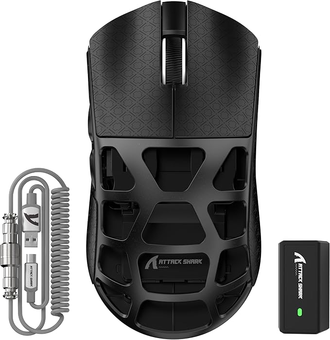 FELICON x Attack Shark R3 Magnesium Alloy Wireless Gaming Mouse, 46g Ultra-Lightweight Skeletal Shell, PAW3395 26K DPI, 8K Polling, Tri-Mode 2.4G/BT/Wired, for PC Mac Laptop - Black & Griptape