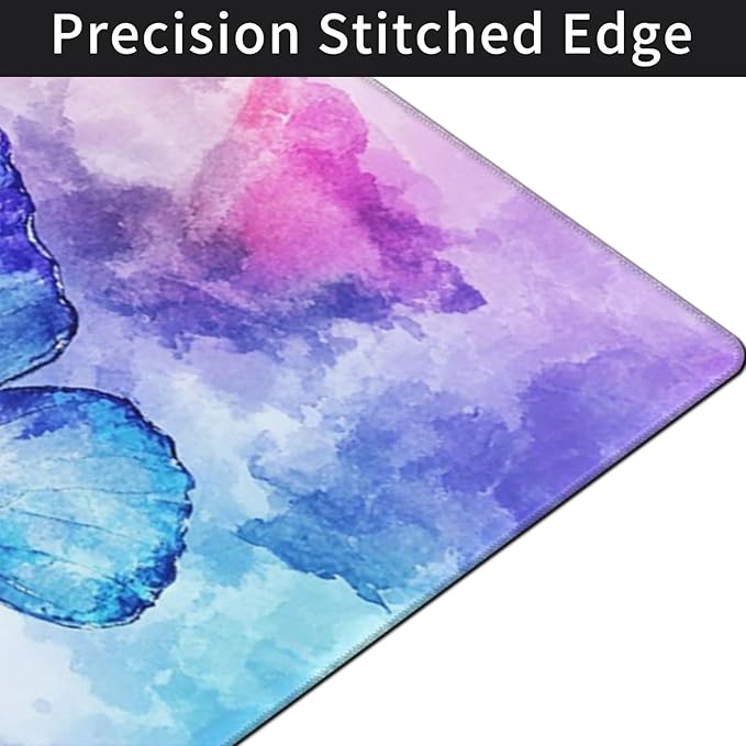 Extra Large Butterfly Mouse Pad 48x24 Inch – 3XL Huge Waterproof Desk Mat with Non-Slip Rubber Base & Stitched Edges, Full Coverage Mousepad Keyboard Mat for Work, Game, Office(Purple, XXXXL)