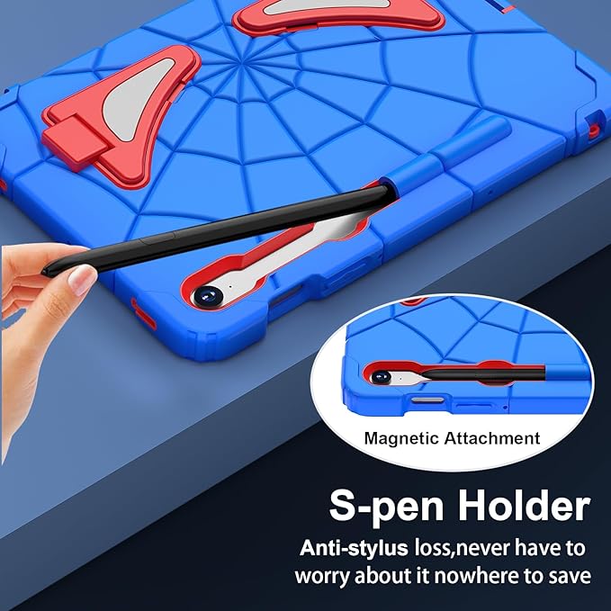 AKABEILA Compatible with Samsung Galaxy Tab S7/S8/S9/S9 FE 11 inch(2023) Tablet Case，Lightweight Shockproof Rugged Protective Cover with Kickstand for Kids Children Boys Babies Blue Red