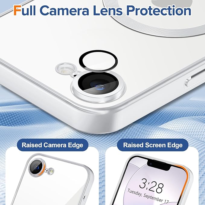 Hython Magnetic Clear for iPhone 17e Case with Camera Lens Protector [Compatible with MagSafe] Luxury Plating Edge Slim Soft TPU Cover Protective Phone Case for iPhone 17e 6.1", Matte Silver