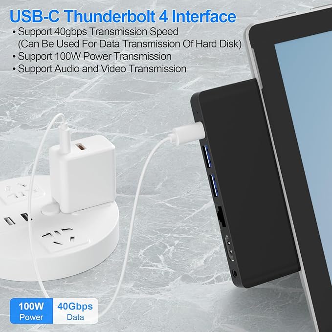 Surface Pro 9/Pro 11 Hub Docking Station with 4K HDMI, Thunerbolt 4(8K Video+40Gbps+100W Power), 100M Ethernet, USB3.0, SD TF Card Slot, 3.5mm Audio, Triple Display for Surface Pro 9/Pro X Accessories