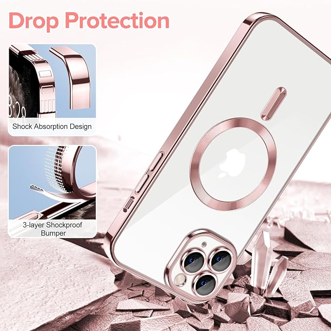Hython Magnetic Clear for iPhone 11 Pro Case with Camera Lens Protector [Compatible with MagSafe] Luxury Plating Edge Slim Soft TPU Cover Protective Phone Case for iPhone 11 Pro 5.8", Pink