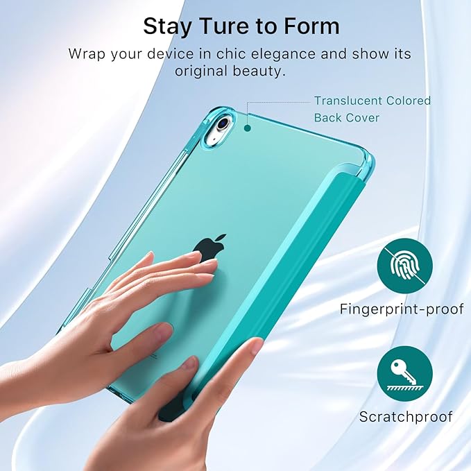 MoKo for iPad Air 11 inch Case (M4/M3/M2) 2026/2025/2024, iPad Air 5th/4th Gen 10.9 inch Case 2022/2020 with Pencil Holder, Slim Light Trifold Cover with Hard PC Translucent Back Shell, Bondi Blue