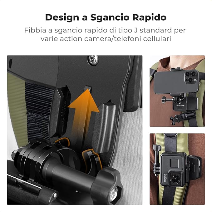 K&F Concept 360° Rotation Backpack Strap Quick Clip Mount for Hero 13/12/11/10/9/8/7/6/5/4 Black, DJI Osmo Action 5 Pro/4/3/6 and Other Action Camera
