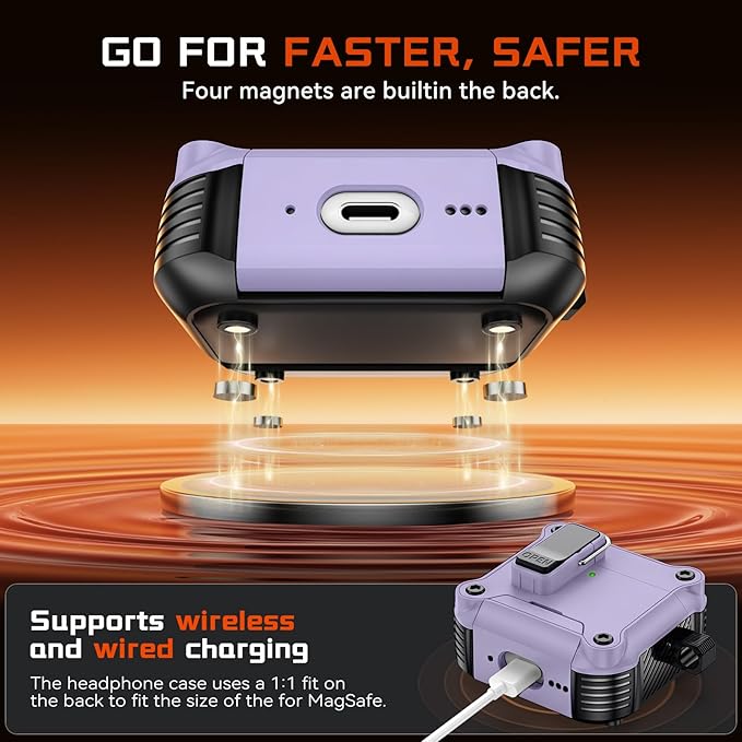 Inesore Compatible with AirPods 4 Generation Case,Secure Lock & Phone Stand Design,Compatible with MagSafe,Automatic Snap Switch Secure Cover for New AirPods 4th (2024)-Purple