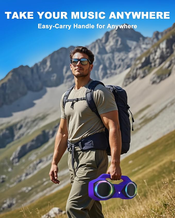 OZJ Bluetooth Speaker 80W(Peak) Loud with Bass, 20H Playtime, IPX7 Waterproof, RGB Lights, TWS, Large Portable Wireless Speakers for Outdoor, Home, Party, Pool, Beach, Tailgating, Gym, Work (Purple)