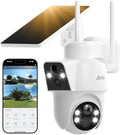 ANRAN Dual-Lens Solar Security Camera, 3MP Wireless Outdoor Camera for Home Security, 100% Wire-Free with Solar Panel, Color Night Vision, Motion Detection, 2.4GHz WiFi, IP66 Weatherproof