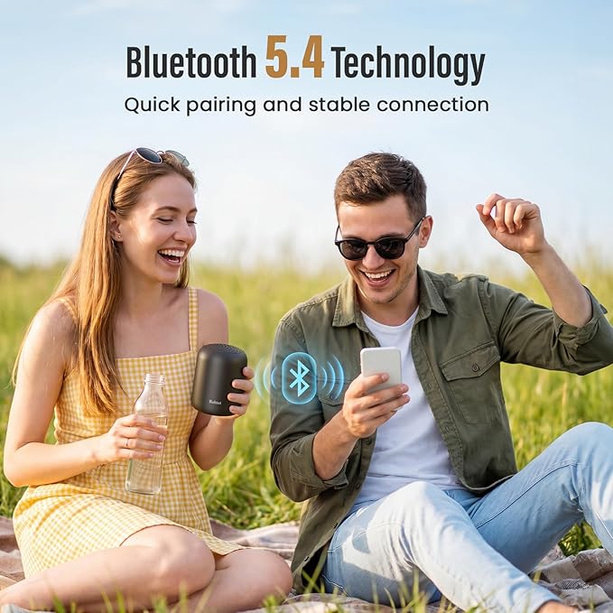 Bobtot Portable Bluetooth Speakers Wireless, Waterproof Shower Speaker with 24H Playtime, Loud Stereo Sound, TWS, Hands-Free Calling, Small Size with Strap Easy to Carry, Black