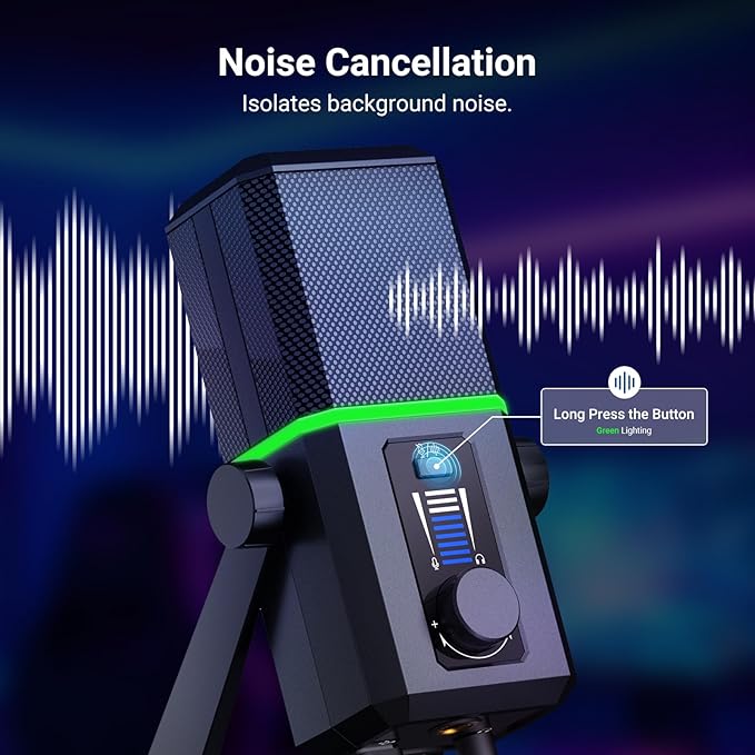 NEEWER UM02 RGB USB Microphone for Gaming Streaming Podcast, Cardioid Condenser Noise Cancellation Desk Mic for Headphone Monitoring Compatible with iPhone iPad Mac PC Android PS5/PS4 Pro/PS4