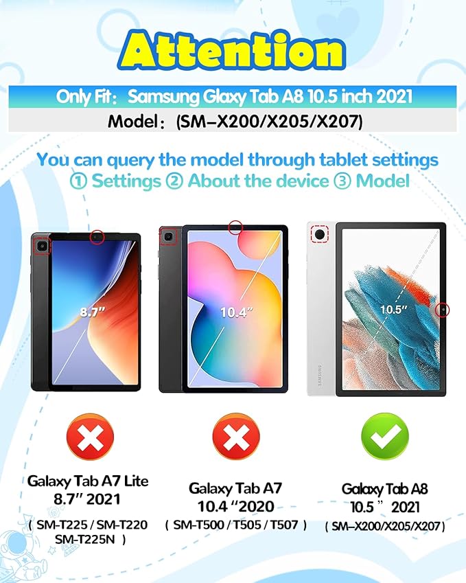 Wazzasoft for Samsung Galaxy Tab A8 10.5” Case Boys Cute Astronaut Cover Kawaii Cartoon Spacemen Fun Cool with Rotating Handle Stand+Strap Silicone Funda for Samsung A8 Tablet Cases SM-X200/X205/X207