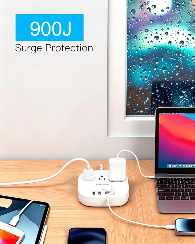 Extension Cord 10 Ft, 22.5W/4.5A Travel Power Strip with Surge Protector, 3 Outlets & 4 USB Ports (2 USBC), Desktop Charging Station 10ft Power Strip Long Cord for Home Office College Dorm Essentials