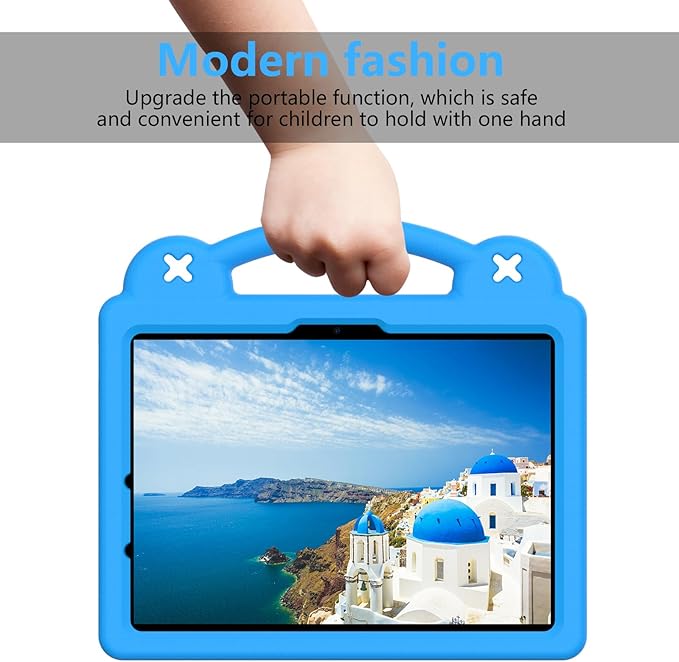 for Apple iPad Air 11 inch Kids Case M3/M2 (2025/2024) Slim Stand Cover with Pencil Holder/Handle/Kickstand Cute DIY Lightweight Cute Soft EVA Foam Shockproof Tablet Cover, Sky Blue Bear