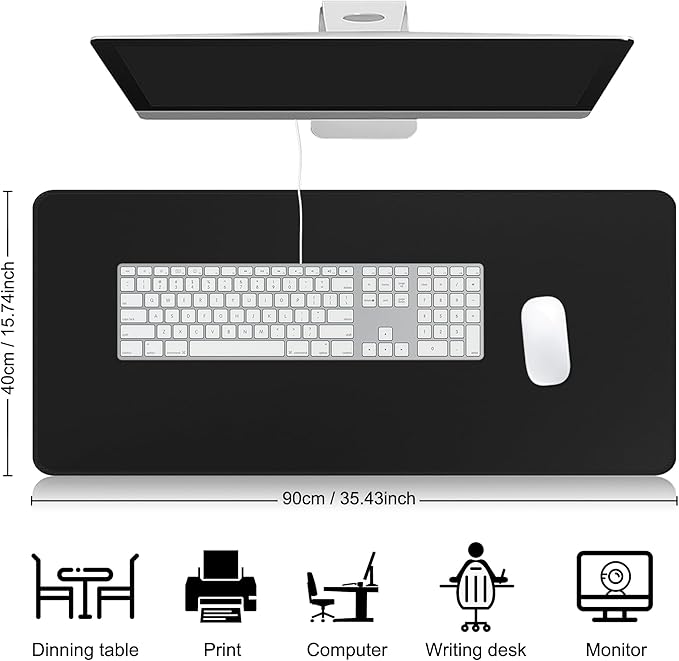 HGWALP Large Gaming Mouse Pad Extended XXL Mouse Mat Long Desk Pad with Stitched Edges for Keyboard Home Office Gaming Work Big Desk Pad (35.4x15.7IN,90x40) (Black)