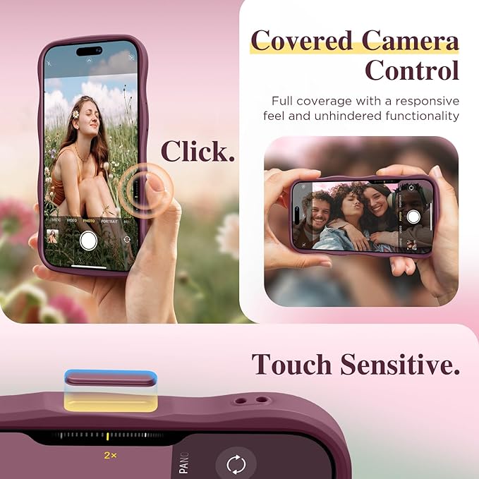 GVIEWIN for iPhone 17 Pro Max Case Compatible with MagSafe [Curly Wave Edge][Full Camera Protection] Floral Translucent Shockproof Magnetic Women Phone Case for 17 Pro Max, Cherry Blossoms/Burgundy