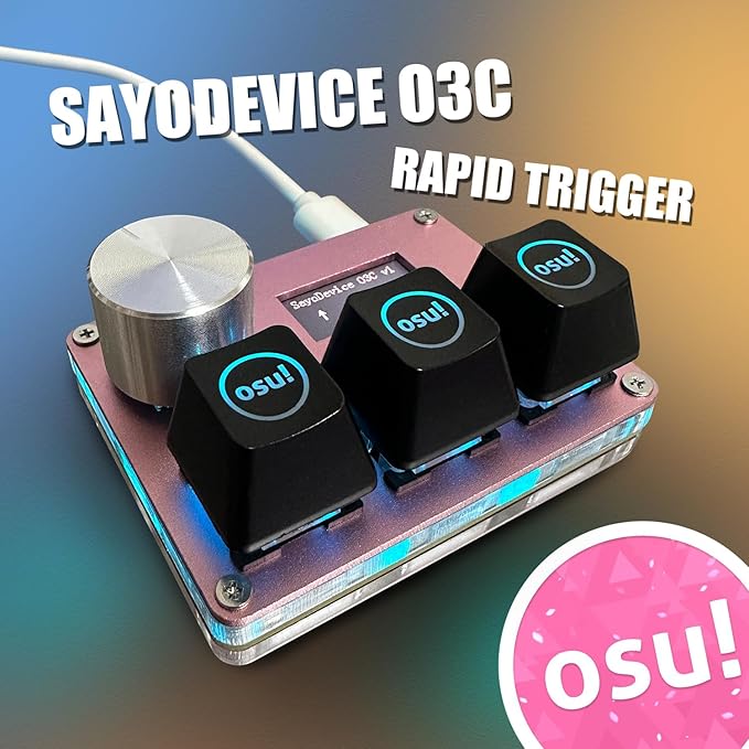 BTXETUEL SayoDevice O3C OSU Keyboard Rapid Trigger Hall Switches Magnetic Linear Switches Keyboard with Knob and Screen,Copy Paste,Shotcut,Macro Hotswap Mini Keypad.… (with OSU keycaps-Pink)