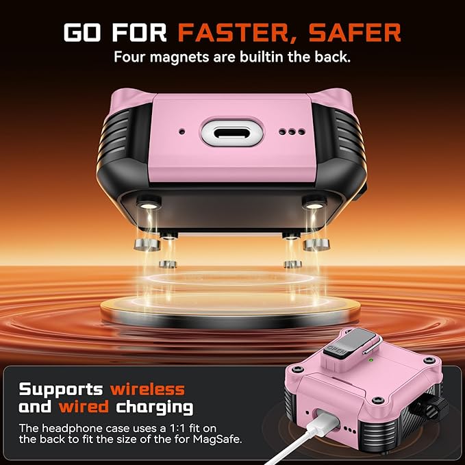 Inesore Compatible with AirPods 4 Generation Case,Secure Lock & Phone Stand Design,Compatible with MagSafe,Automatic Snap Switch Secure Cover for New AirPods 4th (2024)-Pink