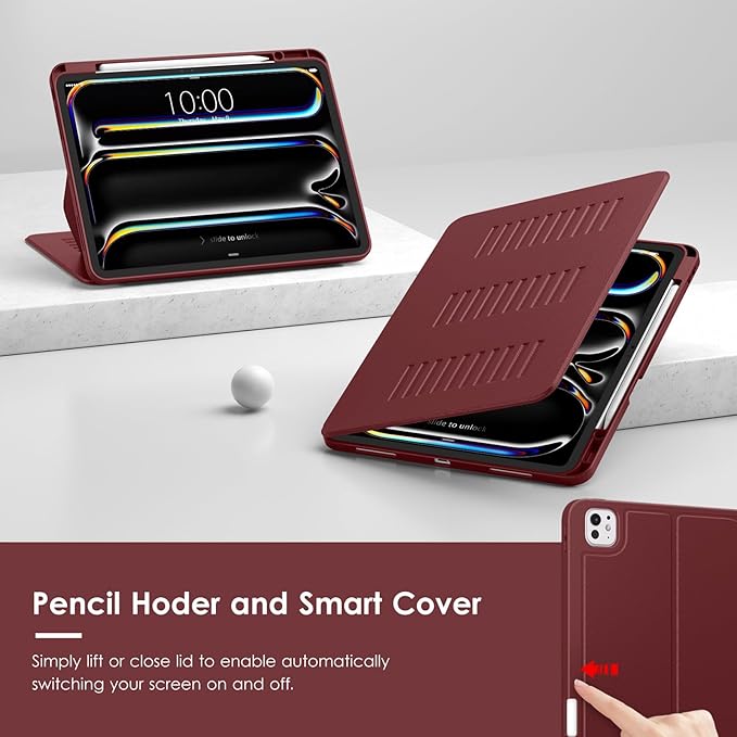 VIKESI Case for iPad iPad Pro 13-inch M5 or M4 Released in 2025 or 2024,Multiple Angles Magnetic Stand Cover,Shockproof Soft Back,Pencil Holder,and Auto Sleep/Wake,Wine
