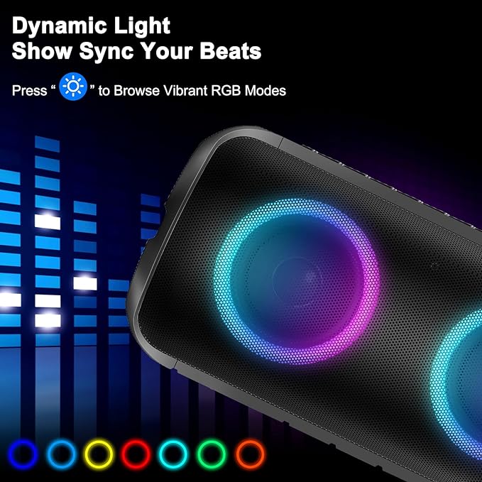 Bluetooth Speaker, 2026 NEW Speakers Bluetooth Wireless, 24W Super Loud,TWS Pairing, 360°HD Colorful RGB Lights, IPX7 Waterproof, Portable Speaker, 12H Playtime, HD Call for Outdoor/Home/Party/Beach