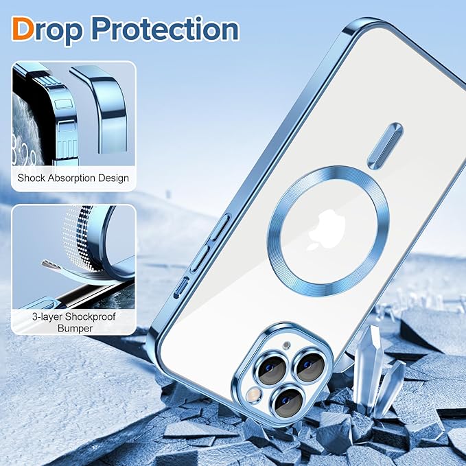 Hython Magnetic Clear for iPhone 11 Pro Case with Camera Lens Protector [Compatible with MagSafe] Luxury Plating Edge Slim Soft TPU Cover Protective Phone Case for iPhone 11 Pro 5.8", Light Blue