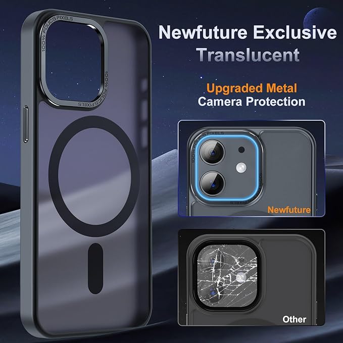 Newfuture Designed for iPhone 11 Case with Strong Magnetic [13 FT Military Drop Protection] [Compatible with Magsafe] Slim Translucent Matte Shockproof with Anti-Fingerprint Phone Case, Black