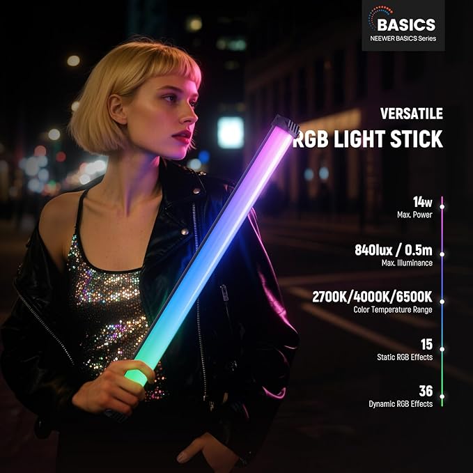 NEEWER Basics 21" Magnetic RGB Light Wand, CRI95 Dimmable 14W LED Handheld Video Tube Lighting Stick with 51 RGB Modes, 4000mAh Battery for YouTube TikTok Recording Studio Photography Streaming, SL50