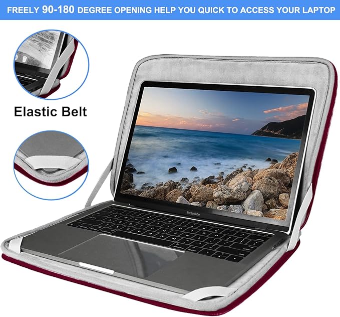 14 inch Laptop Sleeve, Upgrade Shockproof Protective Computer Cover Flip Case Briefcase Carrying Bag Compatible with 14" HP, Lenovo, Asus, Acer, Notebook, Chromebook Computer, Red
