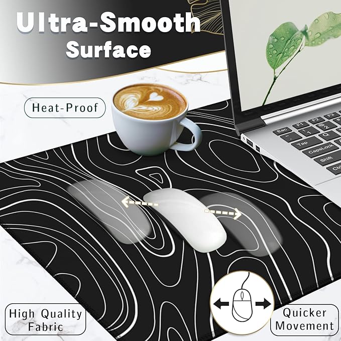 Topographic Mouse Pad Large, Gaming Mouse Pad, XXL Mousepad, Keyboard and Mouse Pad, Desk Mat, 35.3 x 15.7 in, Minimalist Contour for Office