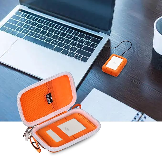 Tourmate Hard Case Compatible for LaCie Rugged Mini 1TB/ 2TB/ 4TB/ 5TB External Hard Drive Portable HDD, Case Only (Orange & White)